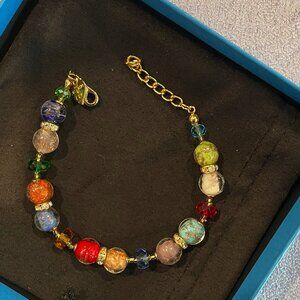 10K Over 925 Multi Gem Charm Style Bracelet - Brand New